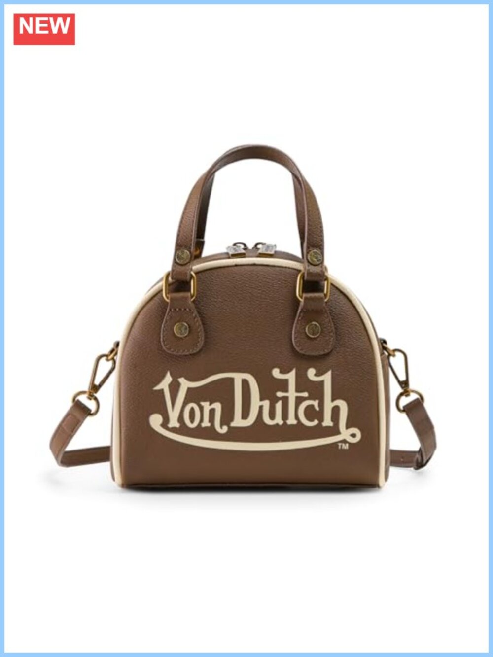 Von Dutch Two Tone Bowler Bag Purse Adjustable Strap Spacious Everyday